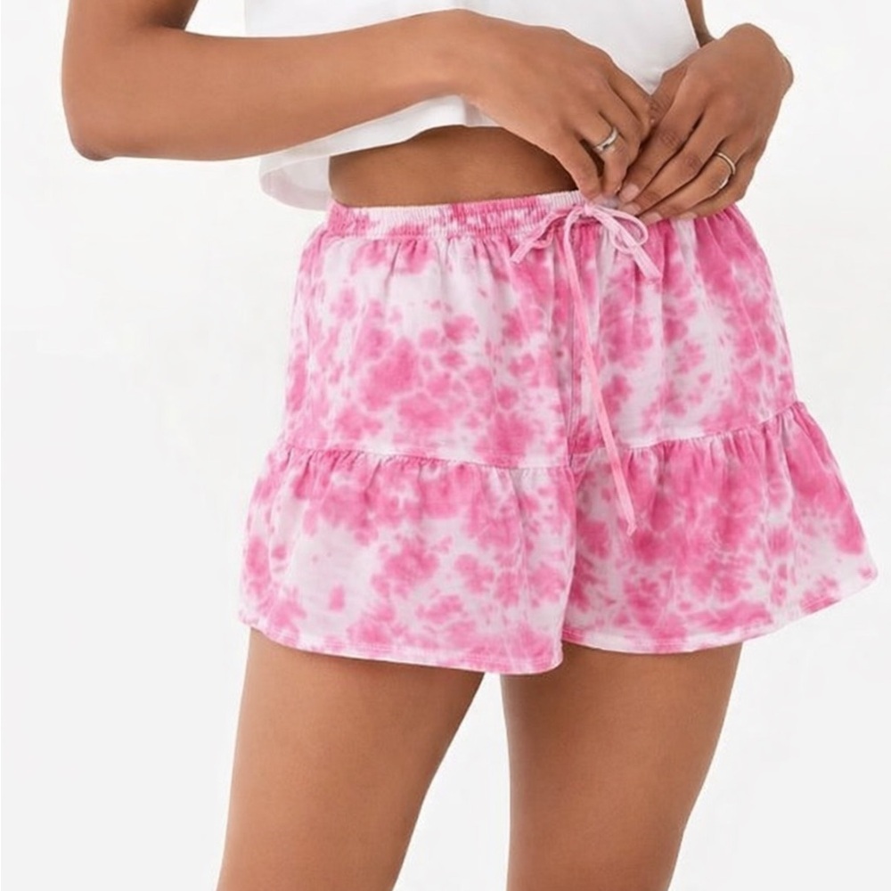 STARK X Tie Dye Ruffle Hem Shorts Pink White Size Medium